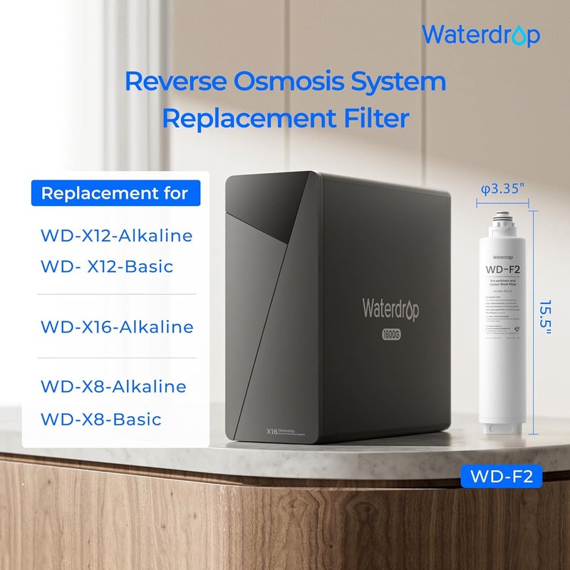 Waterdrop WD-F2 Filter, Replacement for WD-X8-Basic & WD-X8-Alkaline & WD-X12-Basic & WD-X12-Alkaline & WD-X16-Alkaline, 6-month Lifetime - Image 1
